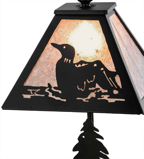 Meyda Lighting Loon 15" Textured Black Accent Table Lamp With Silver Mica Shade Glass