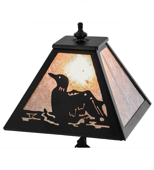 Meyda Lighting Loon 15" Textured Black Accent Table Lamp With Silver Mica Shade Glass