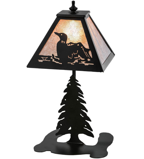 Meyda Lighting Loon 15" Textured Black Accent Table Lamp With Silver Mica Shade Glass