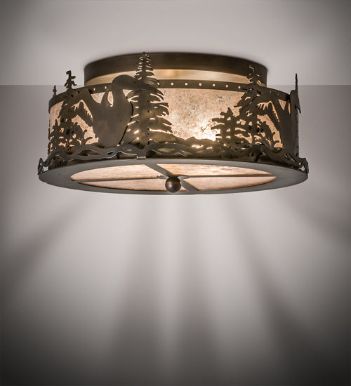 Meyda Lighting Loon 16" 2-Light Antique Copper Flush Mount Light With Silver Mica Shade Glass