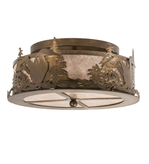 Meyda Lighting Loon 16" 2-Light Antique Copper Flush Mount Light With Silver Mica Shade Glass