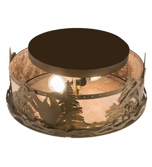 Meyda Lighting Loon 16" 2-Light Antique Copper Flush Mount Light With Silver Mica Shade Glass