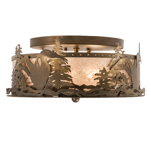 Meyda Lighting Loon 16" 2-Light Antique Copper Flush Mount Light With Silver Mica Shade Glass