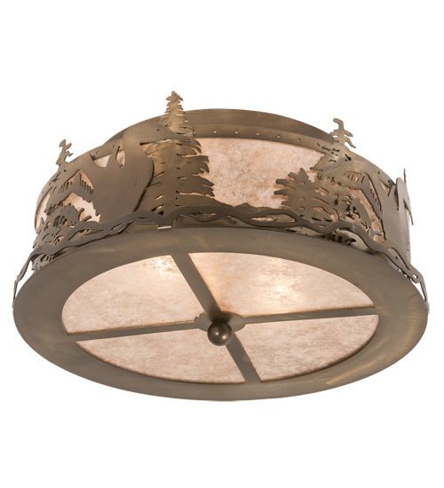 Meyda Lighting Loon 16" 2-Light Antique Copper Flush Mount Light With Silver Mica Shade Glass