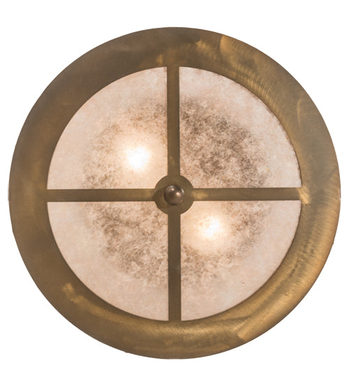 Meyda Lighting Loon 16" 2-Light Antique Copper Flush Mount Light With Silver Mica Shade Glass