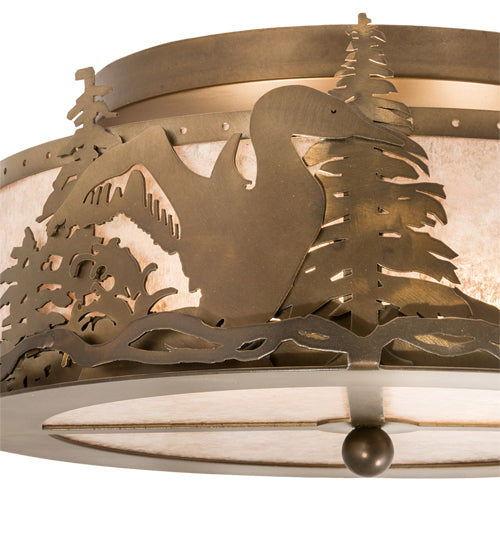Meyda Lighting Loon 16" 2-Light Antique Copper Flush Mount Light With Silver Mica Shade Glass