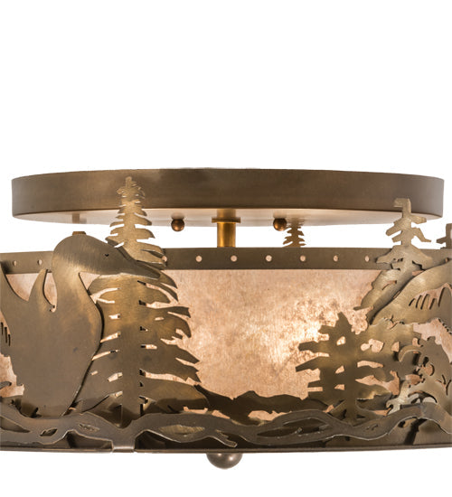 Meyda Lighting Loon 16" 2-Light Antique Copper Flush Mount Light With Silver Mica Shade Glass