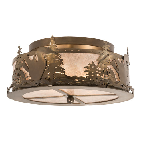 Meyda Lighting Loon 16" 2-Light Antique Copper Flush Mount Light With Silver Mica Shade Glass