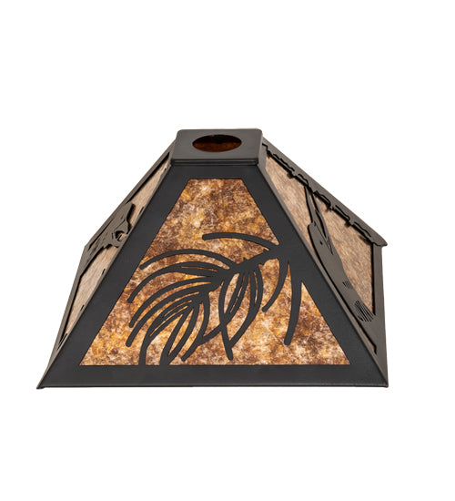 Meyda Lighting Loon 16" Pine Needle Wrought Iron Frame With Amber Mica Shade Glass