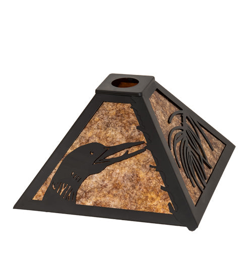 Meyda Lighting Loon 16" Pine Needle Wrought Iron Frame With Amber Mica Shade Glass