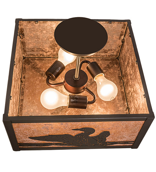 Meyda Lighting Loon 166369 20" 3-Light Timeless Bronze Flush Mount Light With Silver Mica Shade Glass