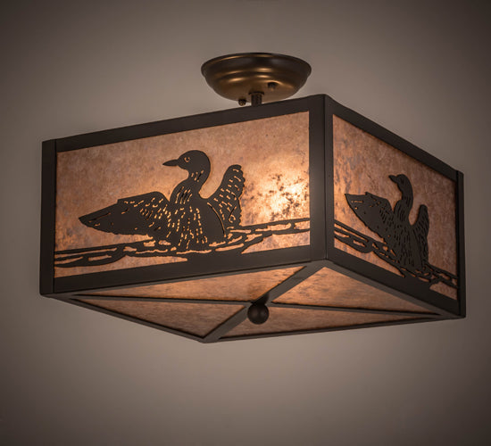 Meyda Lighting Loon 166369 20" 3-Light Timeless Bronze Flush Mount Light With Silver Mica Shade Glass