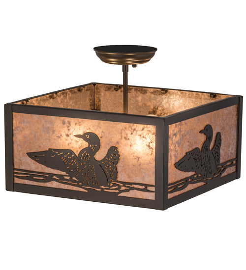 Meyda Lighting Loon 166369 20" 3-Light Timeless Bronze Flush Mount Light With Silver Mica Shade Glass