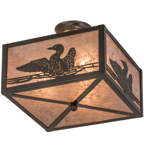 Meyda Lighting Loon 166369 20" 3-Light Timeless Bronze Flush Mount Light With Silver Mica Shade Glass