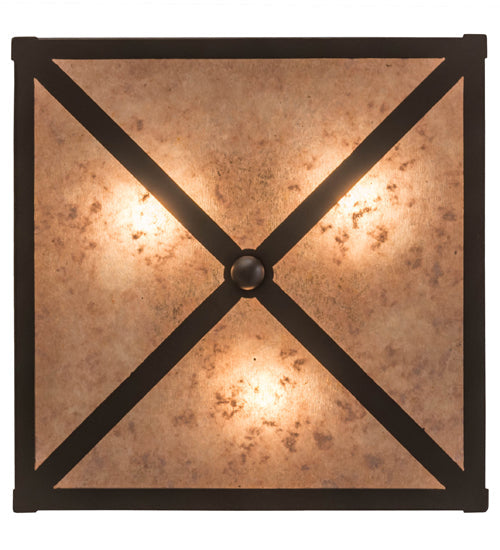 Meyda Lighting Loon 166369 20" 3-Light Timeless Bronze Flush Mount Light With Silver Mica Shade Glass