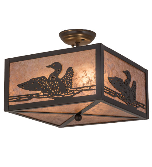 Meyda Lighting Loon 166369 20" 3-Light Timeless Bronze Flush Mount Light With Silver Mica Shade Glass
