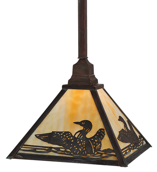 Meyda Lighting Loon 17" Vintage Copper On Brass Pendant Light With Beige Art Shade Glass