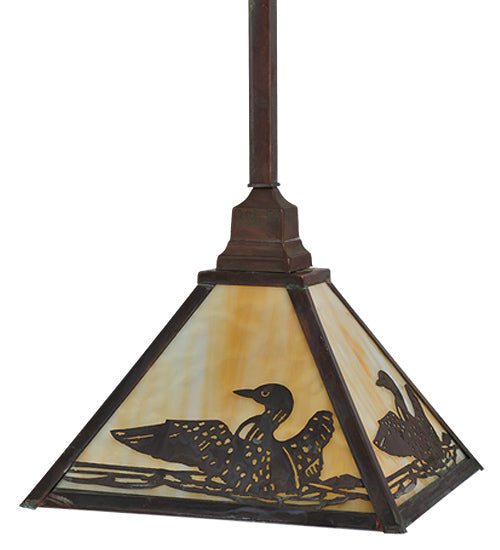 Meyda Lighting Loon 17" Vintage Copper On Brass Pendant Light With Beige Art Shade Glass