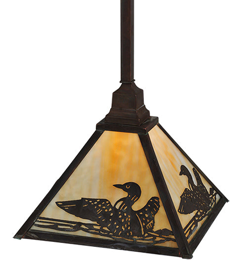 Meyda Lighting Loon 17" Vintage Copper On Brass Pendant Light With Beige Art Shade Glass