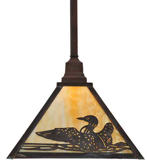 Meyda Lighting Loon 17" Vintage Copper On Brass Pendant Light With Beige Art Shade Glass