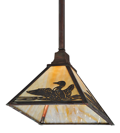 Meyda Lighting Loon 17" Vintage Copper On Brass Pendant Light With Beige Art Shade Glass