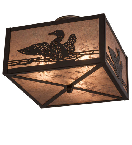 Meyda Lighting Loon 20" 3-Light Timeless Bronze Flush Mount Light With Silver Mica Shade Glass
