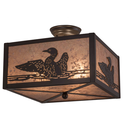 Meyda Lighting Loon 20" 3-Light Timeless Bronze Flush Mount Light With Silver Mica Shade Glass