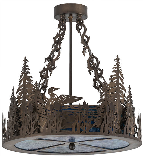 Meyda Lighting Loon 20" 4-Light Antique Copper Semi-flush Mount Light With Blue Green Shade Glass