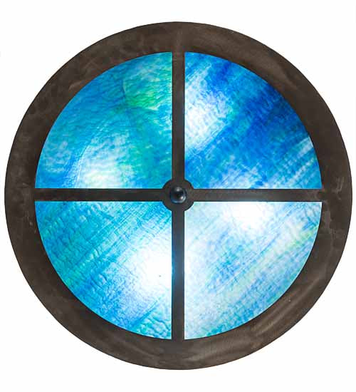 Meyda Lighting Loon 20" 4-Light Antique Copper Semi-flush Mount Light With Blue Green Shade Glass