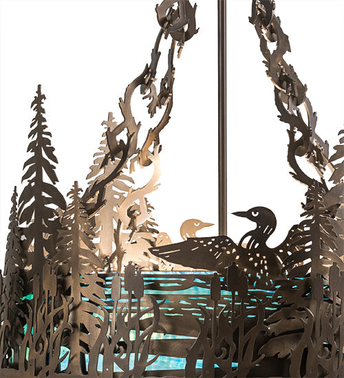 Meyda Lighting Loon 20" 4-Light Antique Copper Semi-flush Mount Light With Blue Green Shade Glass