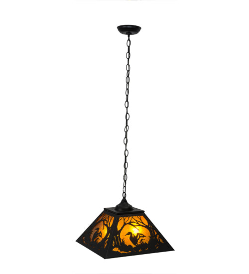 Meyda Lighting Loon 22" 2-Light Textured Black Pendant Light With Amber Mica Shade Glass