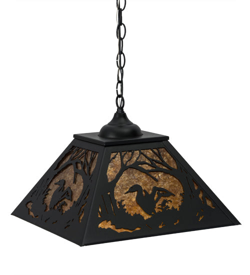 Meyda Lighting Loon 22" 2-Light Textured Black Pendant Light With Amber Mica Shade Glass
