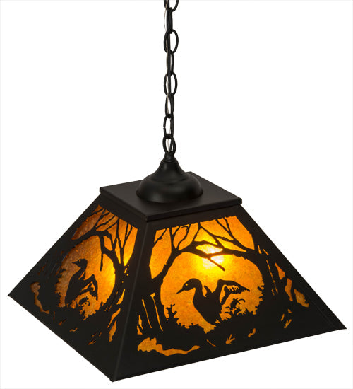 Meyda Lighting Loon 22" 2-Light Textured Black Pendant Light With Amber Mica Shade Glass