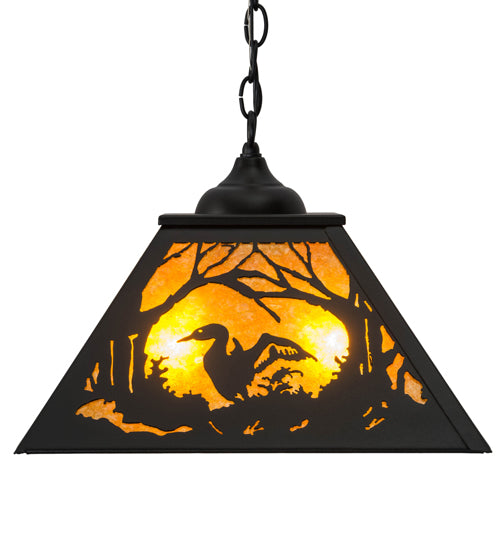 Meyda Lighting Loon 22" 2-Light Textured Black Pendant Light With Amber Mica Shade Glass