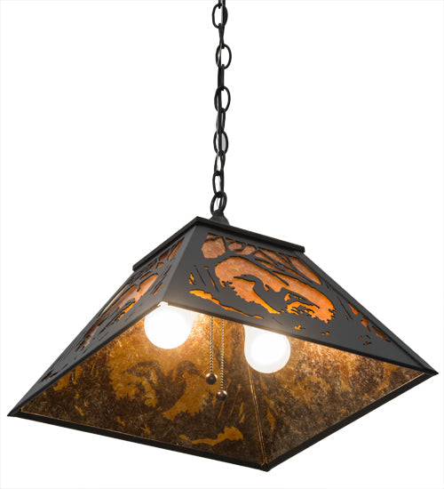 Meyda Lighting Loon 22" 2-Light Textured Black Pendant Light With Amber Mica Shade Glass