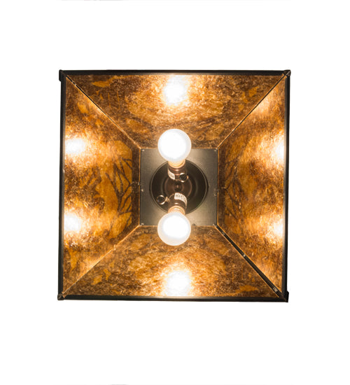 Meyda Lighting Loon 22" 2-Light Textured Black Pendant Light With Amber Mica Shade Glass