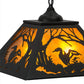 Meyda Lighting Loon 22" 2-Light Textured Black Pendant Light With Amber Mica Shade Glass