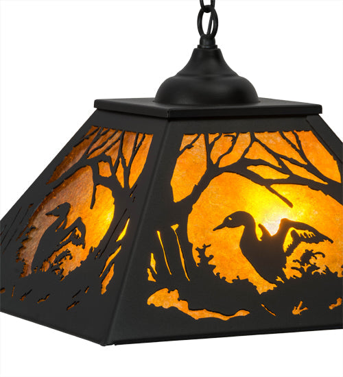 Meyda Lighting Loon 22" 2-Light Textured Black Pendant Light With Amber Mica Shade Glass