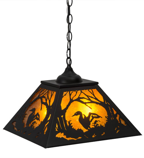 Meyda Lighting Loon 22" 2-Light Textured Black Pendant Light With Amber Mica Shade Glass