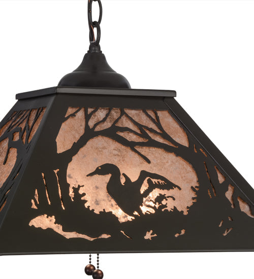 Meyda Lighting Loon 22" 2-Light Timeless Bronze Pendant Light With Silver Mica Shade Glass