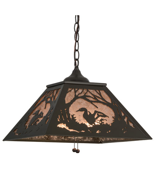 Meyda Lighting Loon 22" 2-Light Timeless Bronze Pendant Light With Silver Mica Shade Glass