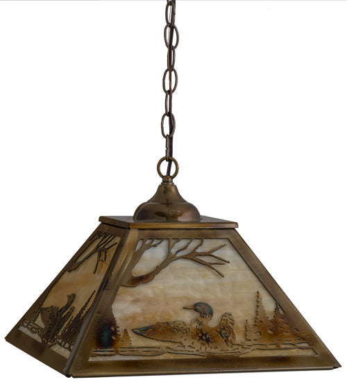 Meyda Lighting Loon 22" 3-Light Light Burnished Brass Tint Pendant Light With Beige Art Shade Glass