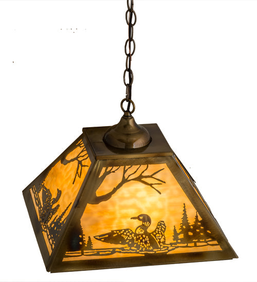 Meyda Lighting Loon 22" 3-Light Light Burnished Brass Tint Pendant Light With Beige Art Shade Glass