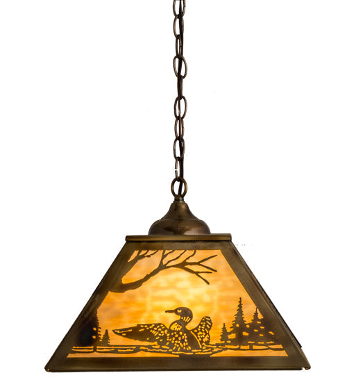 Meyda Lighting Loon 22" 3-Light Light Burnished Brass Tint Pendant Light With Beige Art Shade Glass