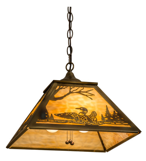 Meyda Lighting Loon 22" 3-Light Light Burnished Brass Tint Pendant Light With Beige Art Shade Glass