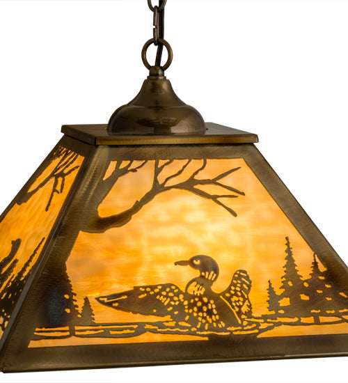 Meyda Lighting Loon 22" 3-Light Light Burnished Brass Tint Pendant Light With Beige Art Shade Glass