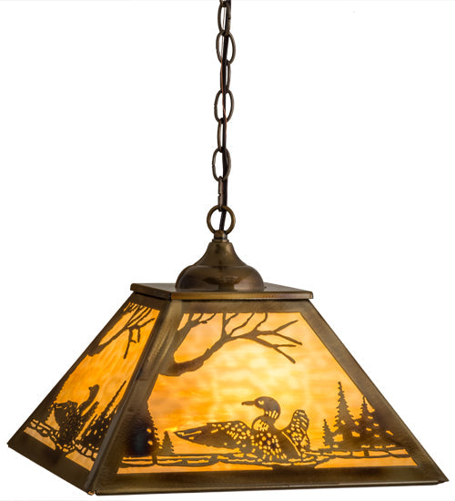 Meyda Lighting Loon 22" 3-Light Light Burnished Brass Tint Pendant Light With Beige Art Shade Glass