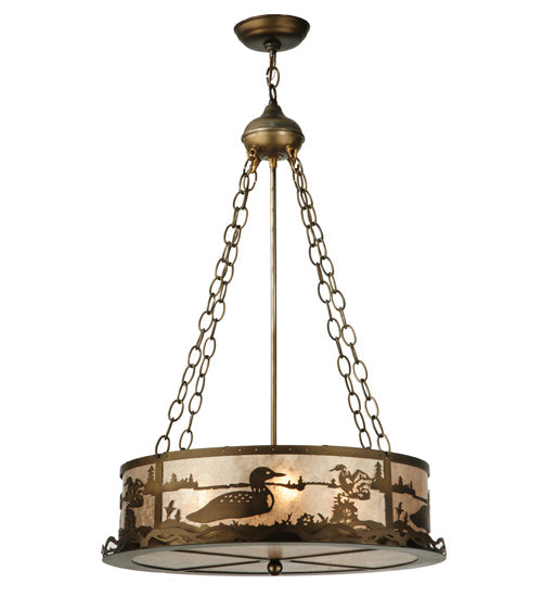 Meyda Lighting Loon 22" 4-Light Antique Copper Inverted Pendant Light With Silver Mica Shade Glasss