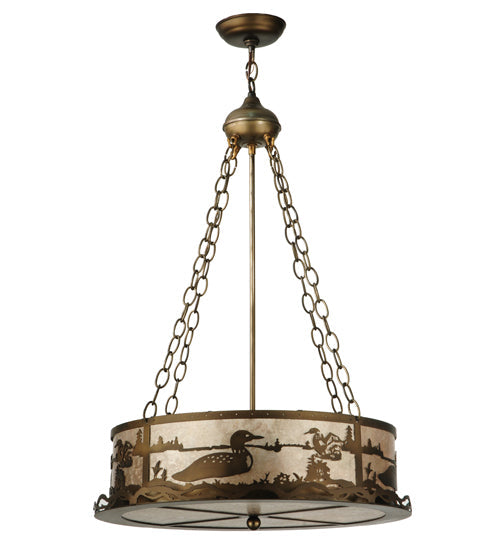 Meyda Lighting Loon 22" 4-Light Antique Copper Inverted Pendant Light With Silver Mica Shade Glasss