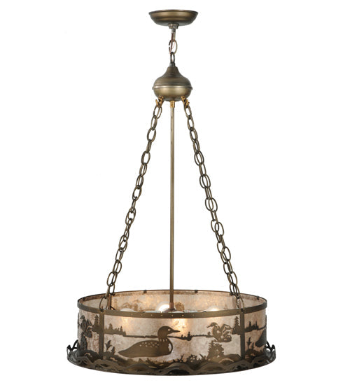 Meyda Lighting Loon 22" 4-Light Antique Copper Inverted Pendant Light With Silver Mica Shade Glasss